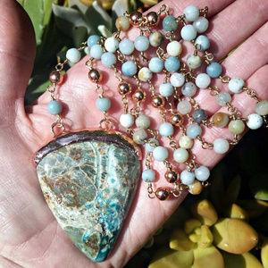 Large New Mexico Turquoise on 30" Amazonite Chain